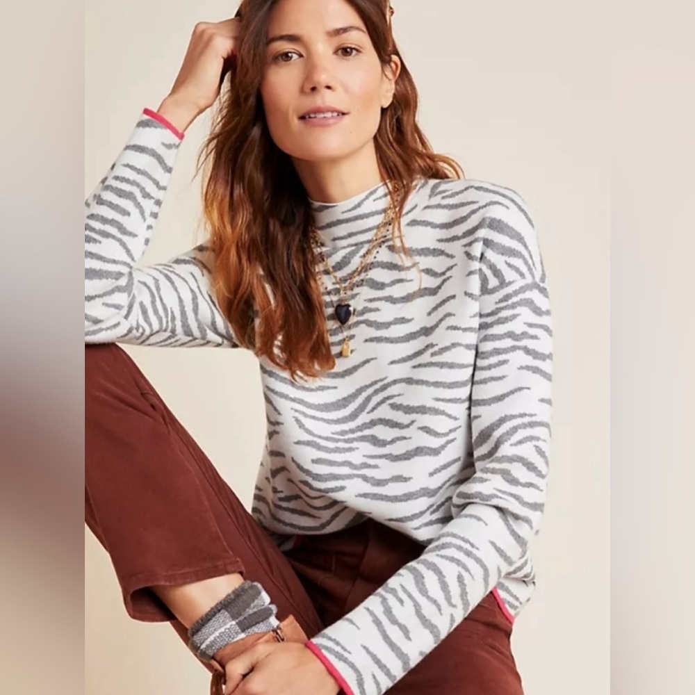 Anthropologie Lizzie Mock Neck Zebra Striped Sweater size medium